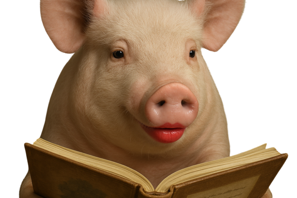 A Storytelling pig with lipstick