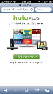 Hulu Plu mobile landing page 2