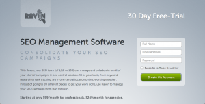 raven tool landing page above the fold